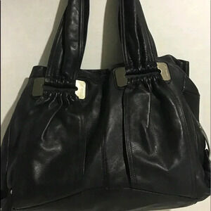 B. Makowsky Black leather satchel handbag